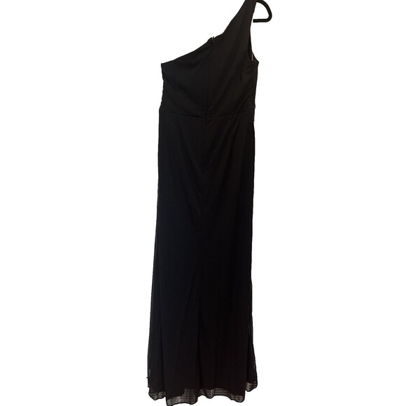 Azazie Jhene One Shoulder Pleated Side Slit Maxi Dress Black Size A10 - Picture 6 of 10